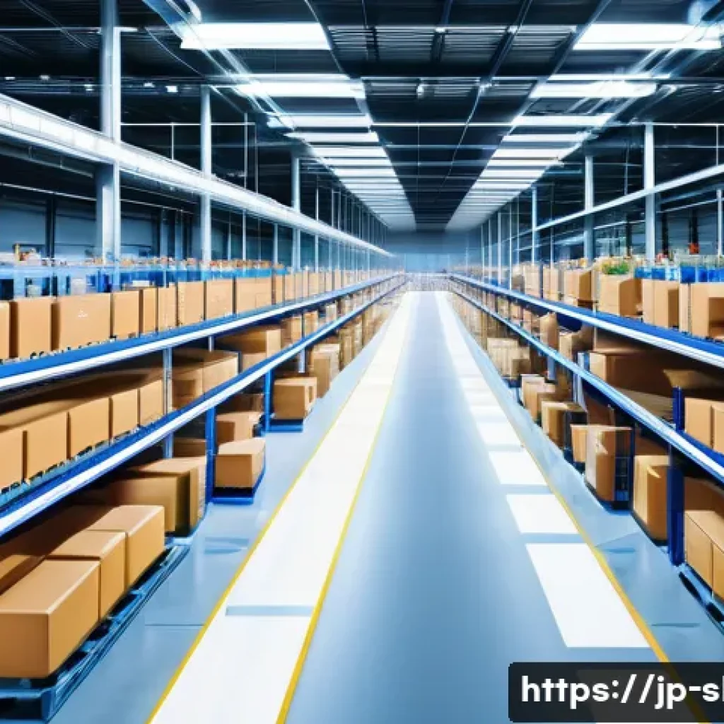 스마트물류 자격증의 활용 분야 - A modern Japanese logistics warehouse interior featuring workers wearing smart uniforms with RFID an...