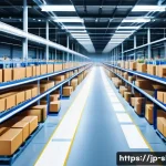 스마트물류 자격증의 활용 분야 - A modern Japanese logistics warehouse interior featuring workers wearing smart uniforms with RFID an...
