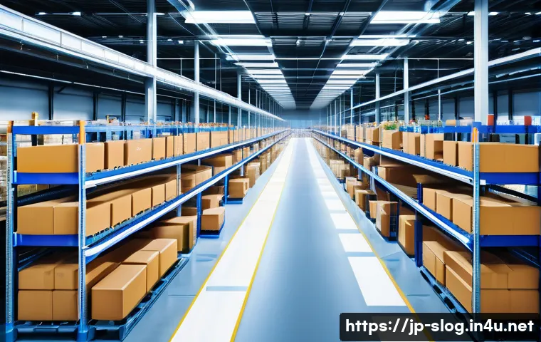 스마트물류 자격증의 활용 분야 - A modern Japanese logistics warehouse interior featuring workers wearing smart uniforms with RFID an...
