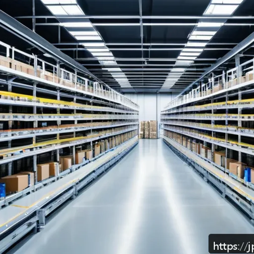 스마트물류 전문 자격증의 중요성 - A modern Japanese smart logistics warehouse interior featuring automated shelving systems and roboti...