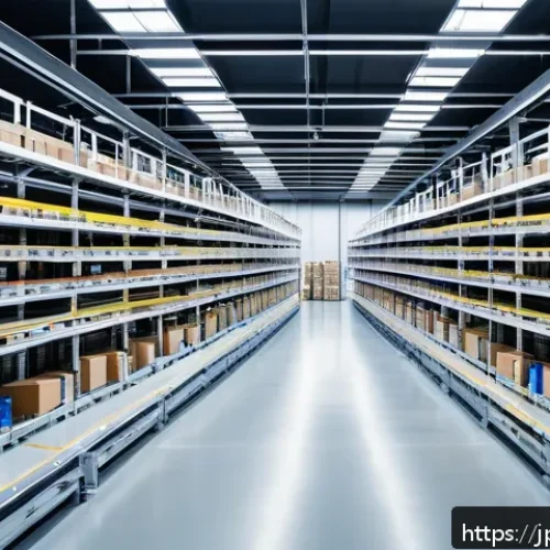 스마트물류 전문 자격증의 중요성 - A modern Japanese smart logistics warehouse interior featuring automated shelving systems and roboti...
