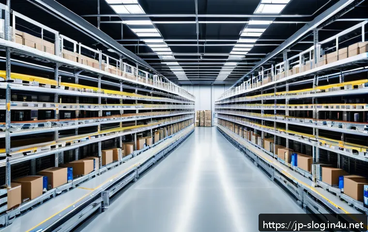 스마트물류 전문 자격증의 중요성 - A modern Japanese smart logistics warehouse interior featuring automated shelving systems and roboti...