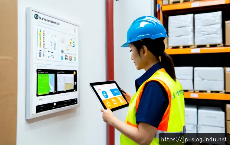 스마트물류 자격증 종류 - Photorealistic modern Japanese logistics training center, confident adult professional in a clean sa...